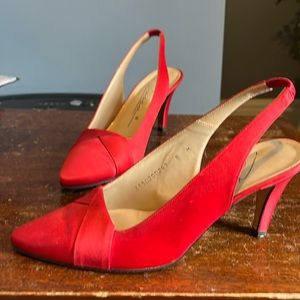 Caressa Red Satin sling back pumps 8M